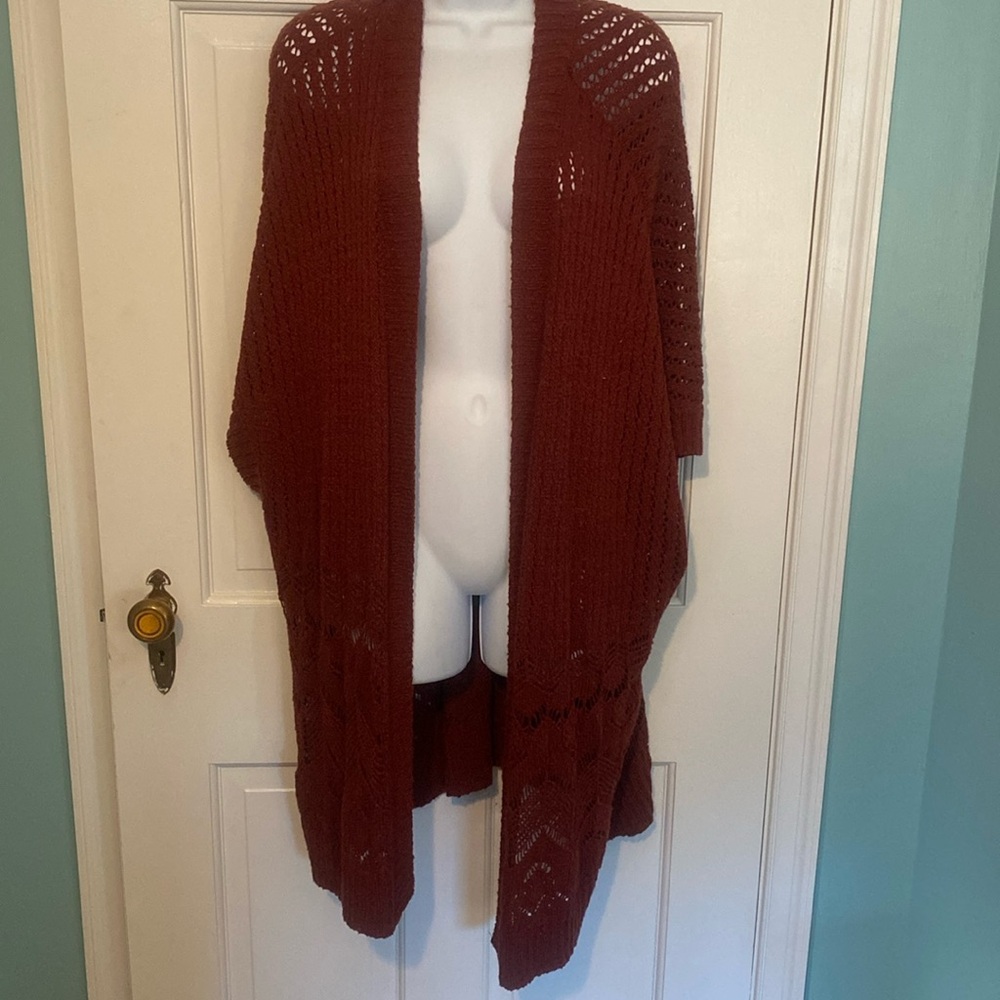Torrid Open Stitch Cardigan Poncho Sweater Madden Brown - Picture 3 of 9